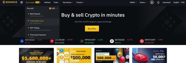 Buy & sell crypto in minutes buy now button.